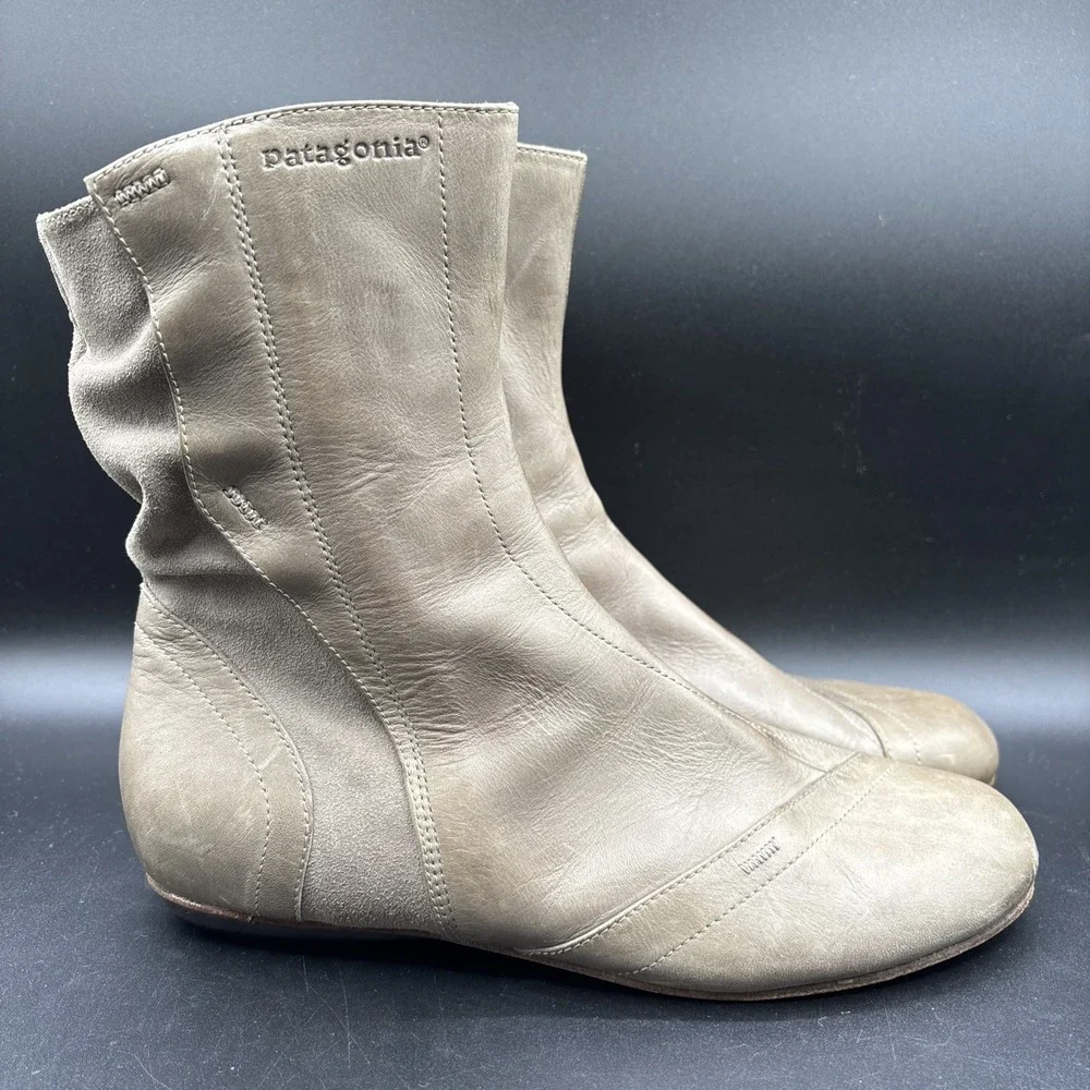 Vtg Patagonia Boots Women's Size 8.5 Bandha Dark Burlap Leather Ankle Flat Boots